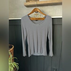 Metaphor‎ Top Insane Long Sleeve Scoop Tee  Dark Navy Blue White Stripe sz Large